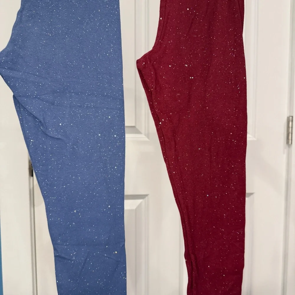 Old Navy Girls Sparkle Stretch Leggings‎ Bundle Blue Burgundy Size M 8 2-Pack